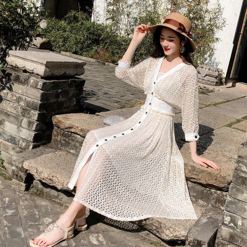 Malcenl klon French vintage two-piece lace dress Early spring fairy skirt Long version super fairy