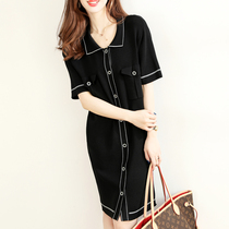 Malcenl klon style Collision Color Knit Dress Dress Woman 2020 Summer new single row Buckle Loose Knit Dress