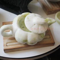 Natural ancient wind whole set tea set Shaanxi blue field jade handmade bamboo festival cup pumpkin pot with certificate Chinese gift