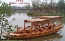 High and low black boat wooden boat wooden boat small painting boat antique electric boat scenic spot sightseeing boat Park sightseeing boat