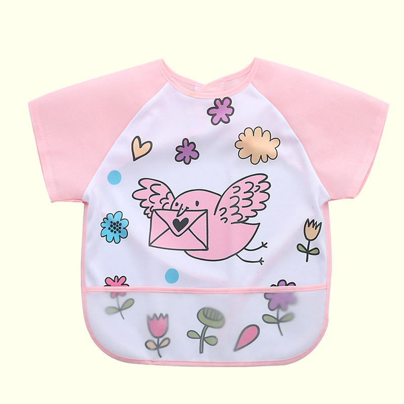 Baby waterproof children's bib spring and summer men's and women's thin section baby anti-dirty apron short-sleeved bib reverse hood