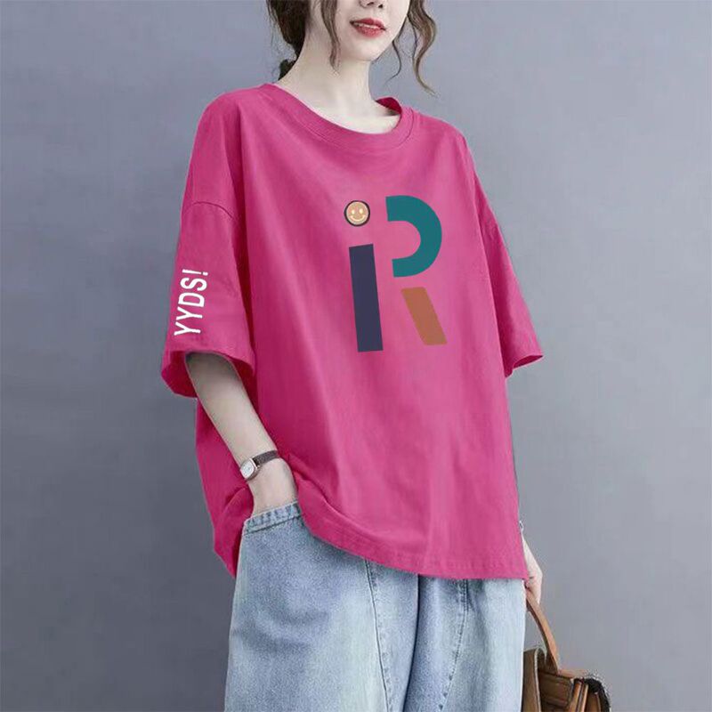 Plus-Size Women's Clothing for Mothers of Chubby Girls, 150kg Women's T-Shirt, Short-Sleeved, Covers the Body, Looks Slimming, 2026 Summer Loose Top