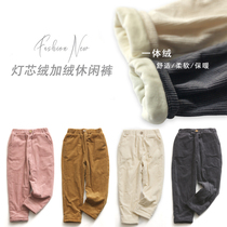 Childrens flannel trousers Cotton thickened corduroy one-piece velvet winter pants Autumn and winter casual pants Boys and girls warm pants