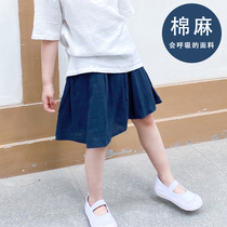 Childrens summer cotton linen skirt A- line dress anti-light casual versatile
