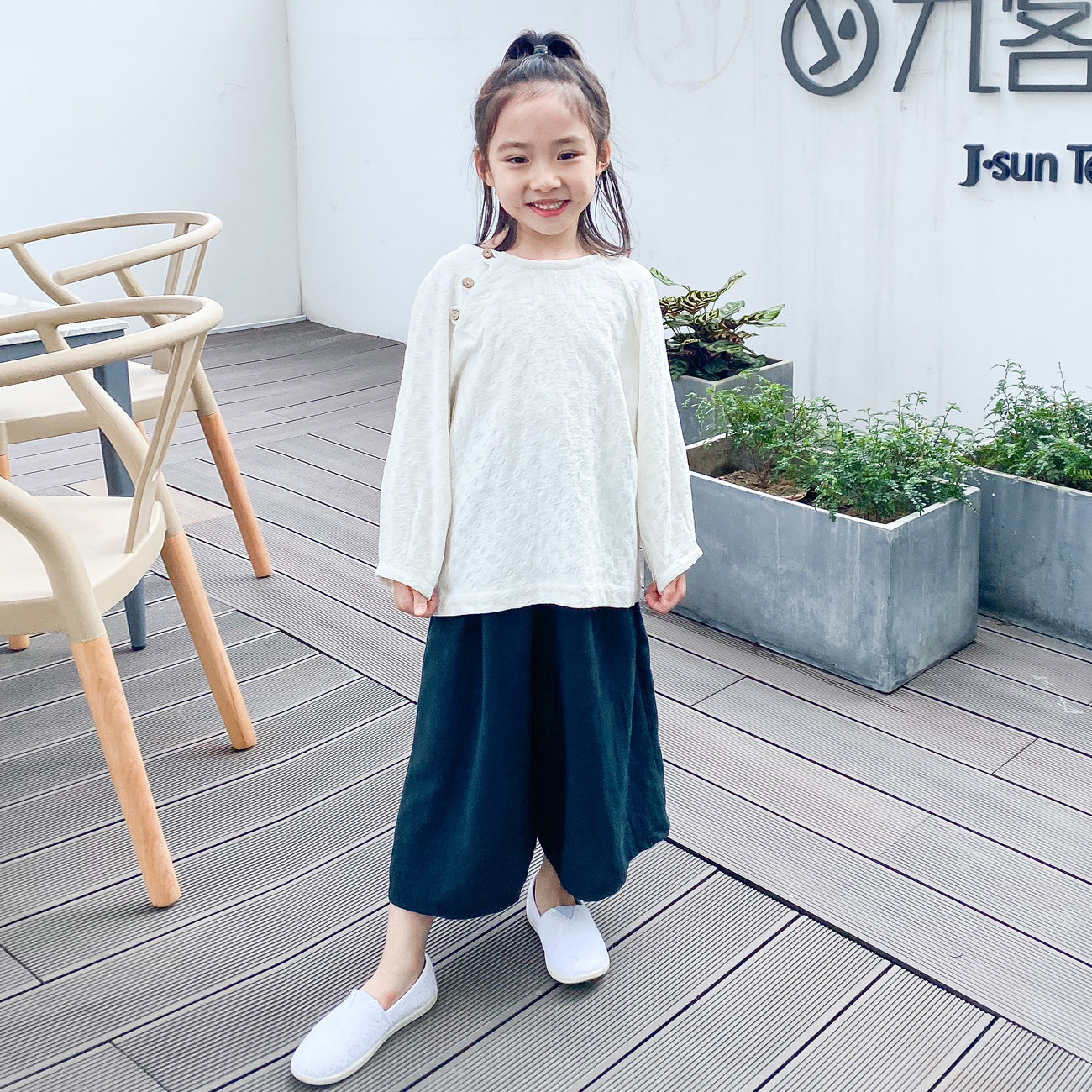 Children cotton linen long sleeve T - shirt ethnic style simple jacket Chinese style