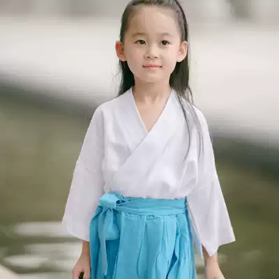 Children's cotton and linen Hanfu top jacket Chinese style linen Hanfu solid color literary fan retro college jacket top