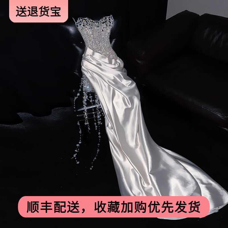 French-Style Banquet Evening Dress for Women, High-End, Heavy Craftsmanship, Light Luxury, Birthday Host, Engagement, Runway, Socialite Temperament, Long Dress French-Style Banquet Evening Dress for Women, High-End, Heavy Craftsmanship, Light Luxury, Birthday Host, Engagement, Runway, Socialite Temperament, Long Dress