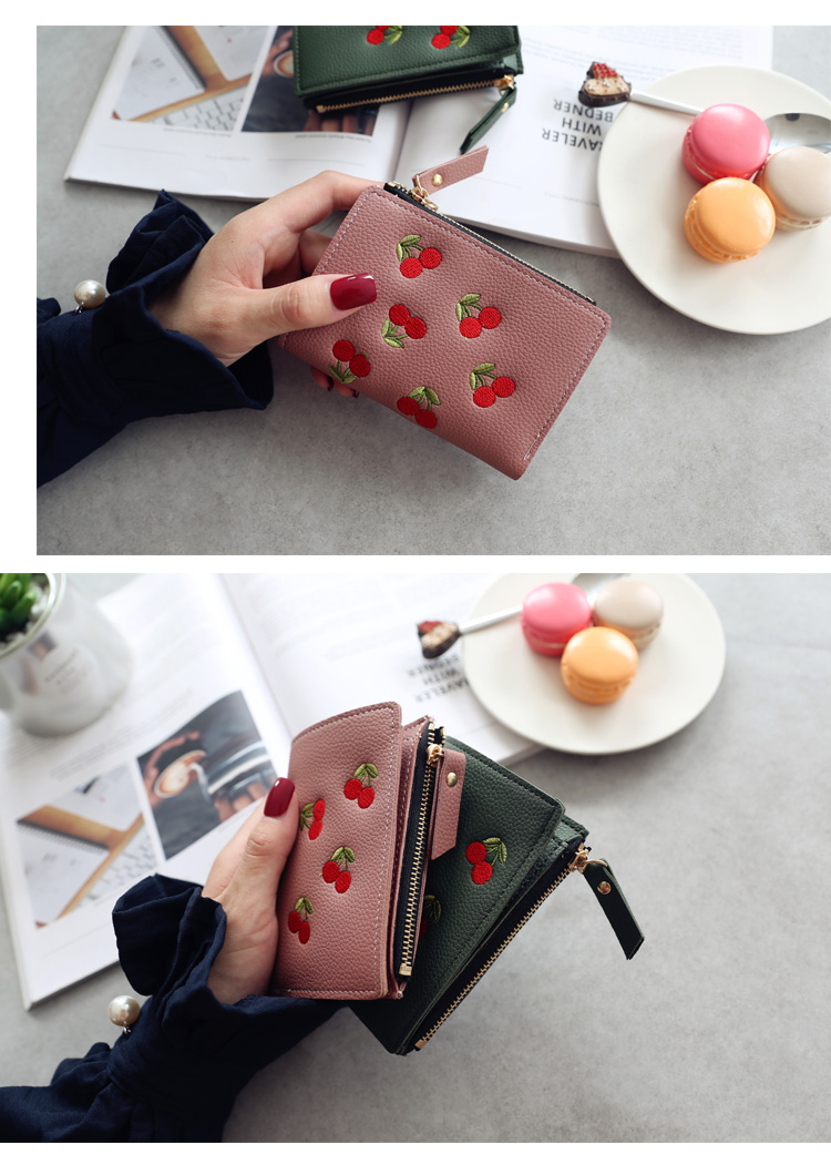 Hôn tôi phụ nữ dọc khóa anh đào thêu xu hướng ngắn ví 2018 mới đơn giản nữ ví ví gucci