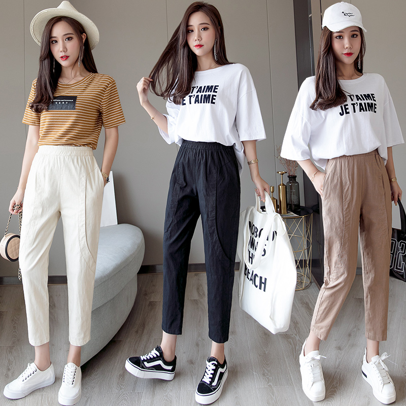 Eight-point cotton and hemp Harlan pants small man 155CM summer new loose Korean version 150CM women's casual work clothes pants