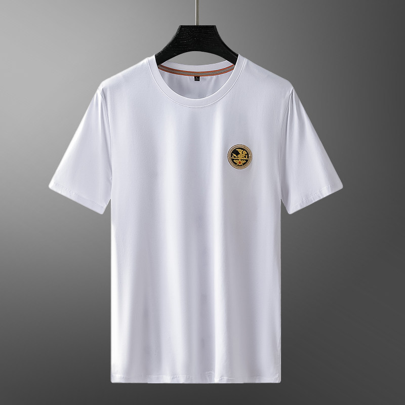 High-end mercerized cotton short-sleeved T-shirt men's summer breathable tide brand ice silk round neck men's mulberry silk half-sleeve T-shirt