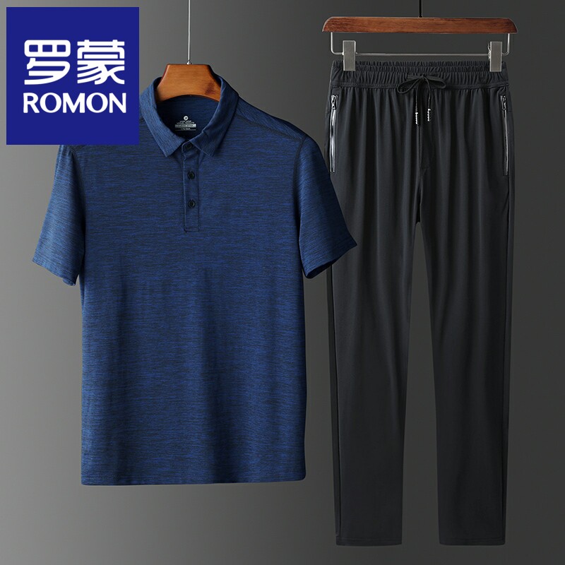 Ice Silk Casual Sports Suit Men Summer Thin speed dry two sets high-end middle-aged men polo shirt short sleeves