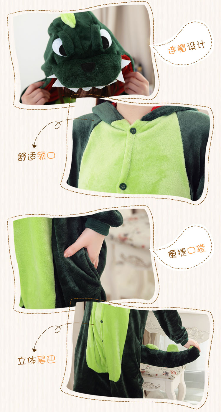 Khủng long hoạt hình anime đồ ngủ một mảnh nam nữ động vật dễ thương người lớn flannel người yêu mùa thu và mùa đông san hô lông cừu bộ đồ khủng long