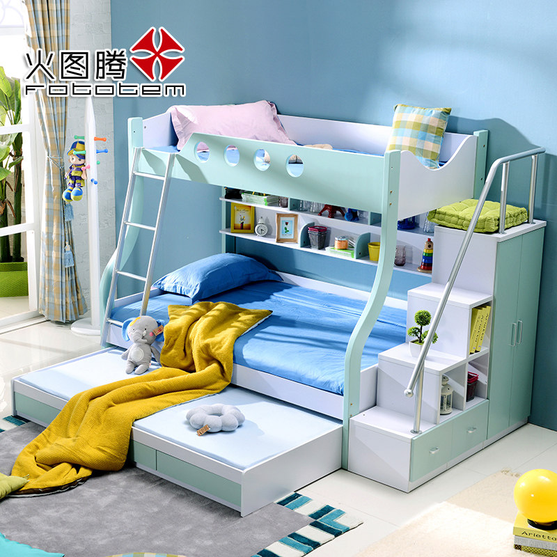 Fire Totem Solid Wood Plates Mother-son Bed Children's Bed Twin Beds Bunk Beds Bunk Beds High And Low Bed Double Adults Primary And Secondary Beds