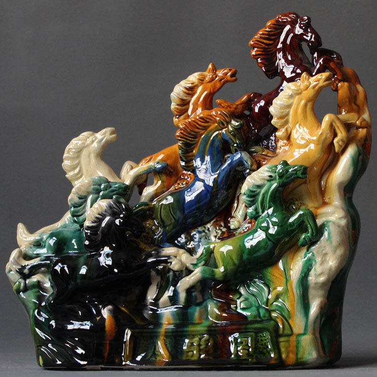 Tang Sancai Horse Swing piece Eight Jun Tuan Pendulum Pieces Ceramic Handiwork One Sails Smooth Swing Piece Home Ornament Gift-Taobao