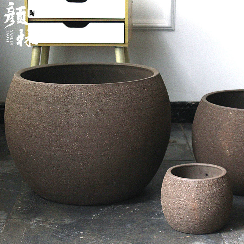 Oval Coarse Pottery Flower Pot Round Pottery Jar Large Size Pottery Vat Enlarged Caliber Room External Balcony Closing Basin Combined Flower Pots