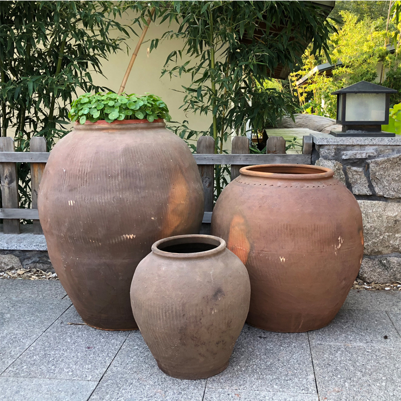 【Yanlin】Ceramic Vase Landscape, Rustic Clay Pot Decoration for Garden Courtyard, Large Vase Urn, Antique-Style Ceramic Combination Flower Pot