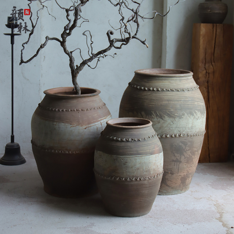 Large Floor-Standing Pottery Jar, Rustic Pottery Jar, Wabi-Sabi Style Homestay Decoration Pottery, Antique-Style Pottery Vase, Handmade Jar Display Ornament