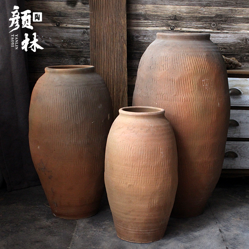 Old Pottery Decorative Vintage Clay Pots, Retro Floor-Standing Vase Set, Zen-Style Clay Pots, Antique Chinese-Style Art Old Pots Old Pottery Decorative Vintage Clay Pots, Retro Floor-Standing Vase Set, Zen-Style Clay Pots, Antique Chinese-Style Art Old Pots