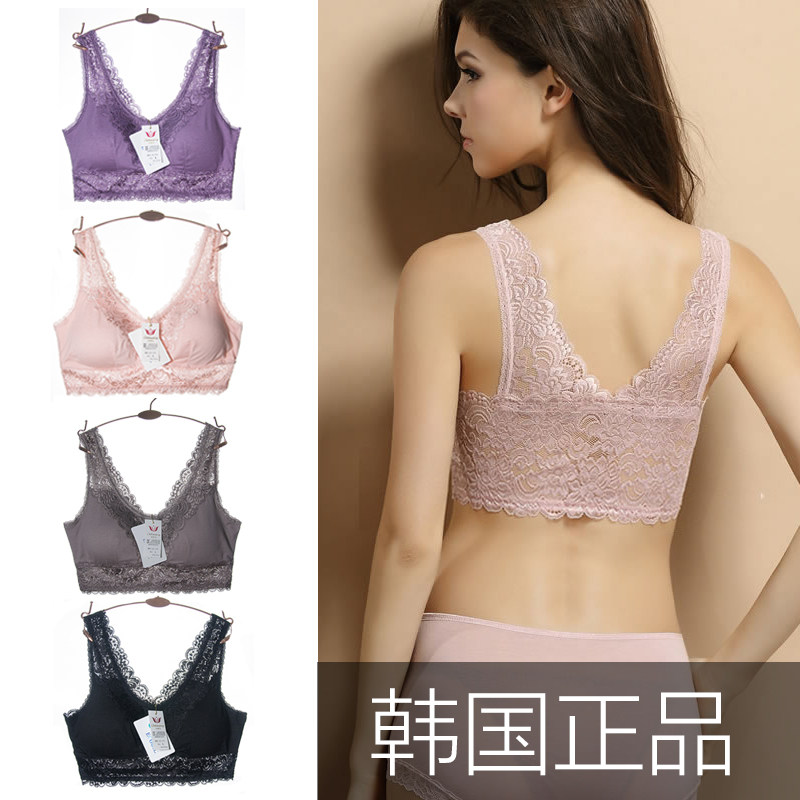 No buckle bra No steel ring Thin Lace No steel ring Sleep Bra Shoulder Strap With Chest Cushion Vest Style Large Size Underwear Woman