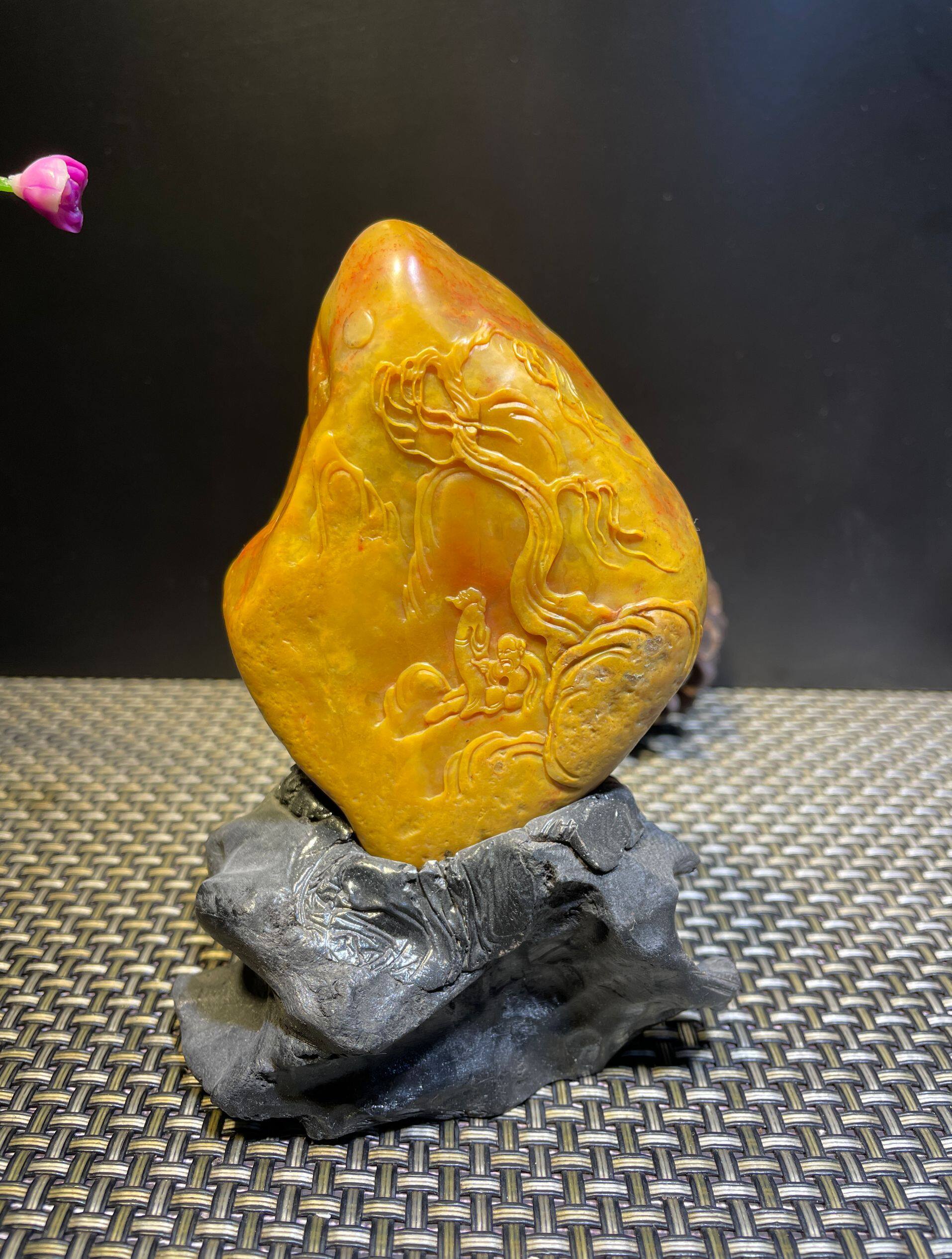 Laos northern Tian Huang - Leisure Equipment Piece - Shi Art Carving Handick Carving Engraving Jaan Green