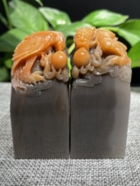 Laos stone boutique collection handicrafts pair seal dragon and phoenix Chengxiang Shoushan stone field Huangyuan stone seal carving