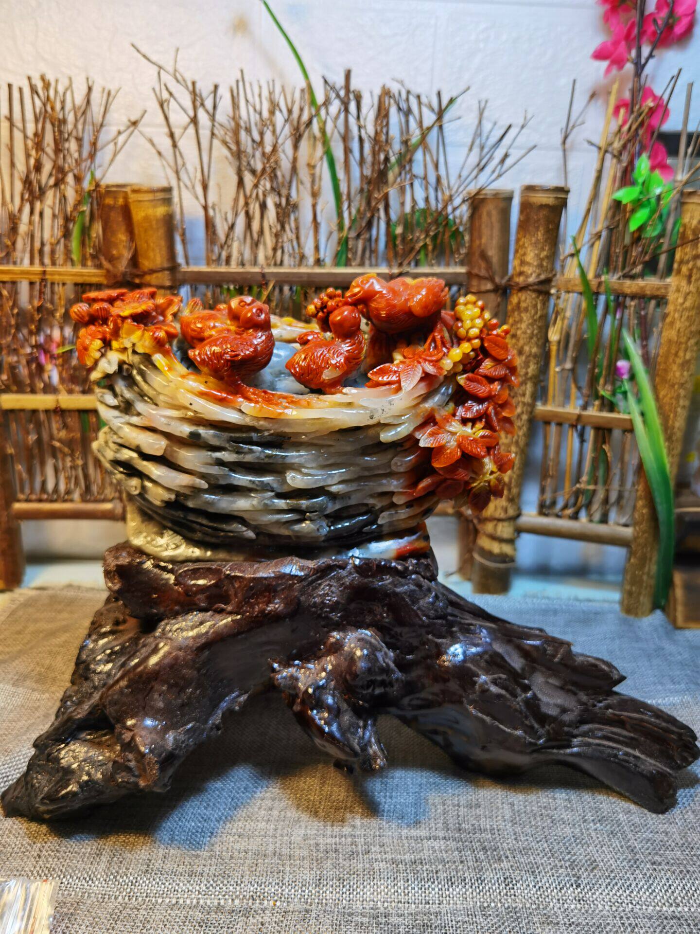 Colorful Laos Stone Boutique Swing a family of flowers and birds flowers open rich and expensive collection Ya'anli original stone