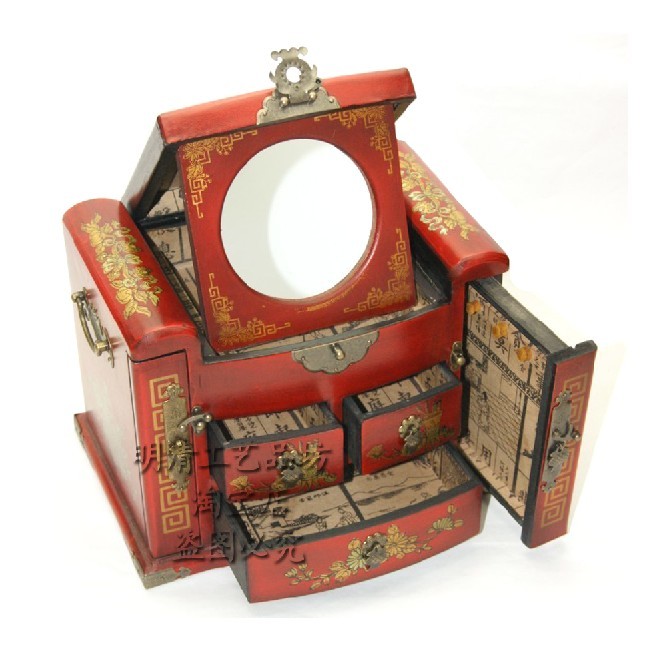 Nostalgic dressing box Multi-function mirror box Antique jewelry box Wedding gifts Costume photography props Hand-painted dressing box