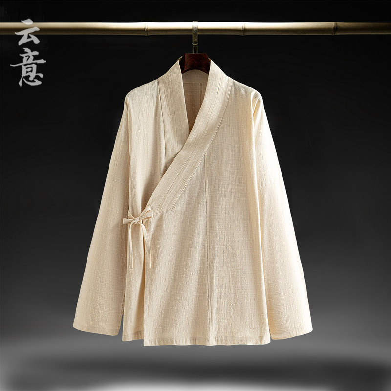 Spring and Autumn Cross-Collar Hanfu for Men and Women, Chinese Style Right-Breasted Hanfu, Ancient Style Zen Meditation Tang Suit Jacket, Pure Cotton Loose Robe