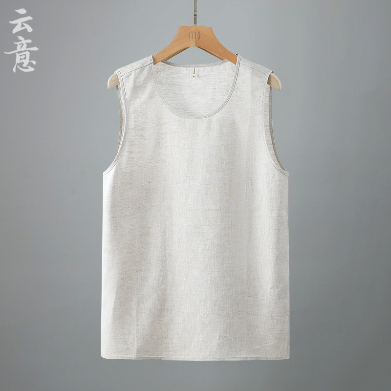 Pure Linen Vest for Men, Summer Solid Color Vest, Thin, Loose, Breathable, All-Linen Sleeveless Shirt, Casual Sleeveless T-Shirt