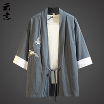 Summer Chinese style embroidery linen short-sleeved man costume open-fitting coat Chinese tea suit loose cotton run