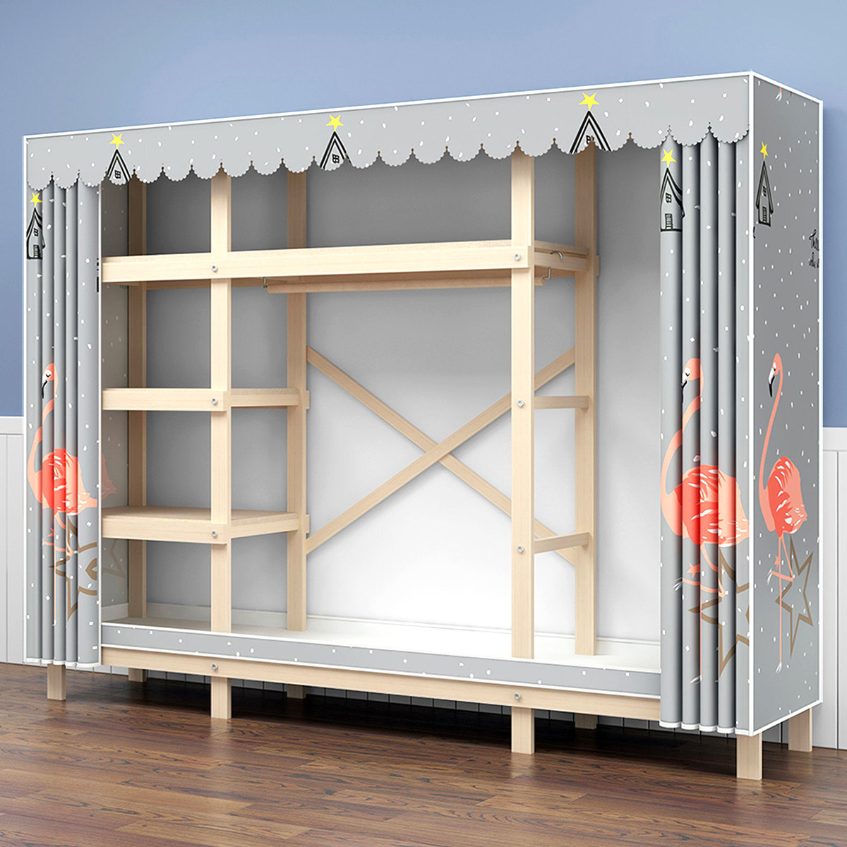 Wardrobe Home bedroom solid wood simple modern simple wardrobe sturdy durable cloth wardrobe rental housing cabinet