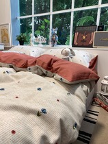 ins retro floral brushed bed four-piece set of pure cotton quilt cover autumn and winter thickened 1 5m1 8m European and American style