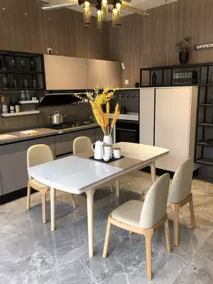 Nordic modern simple bright surface rock plate telescopic table small family home full solid wood rectangular 4 6 people dining table