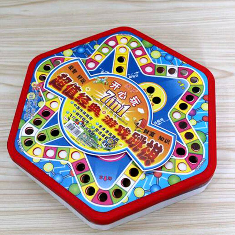 Китайские шашки 80后怀旧玻璃珠子跳跳棋七合一多功能棋儿童亲子益智桌游互动玩具 Other