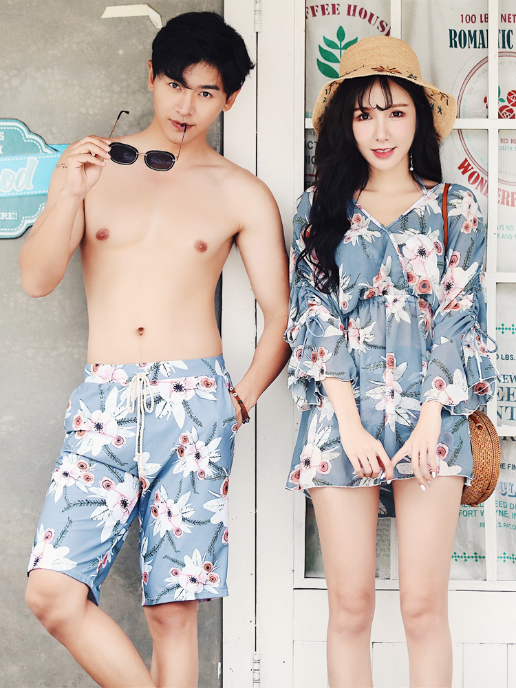 Swimsuit couple outfit seaside beach resort ladies sexy split hot spring couples men's beach pants couple set