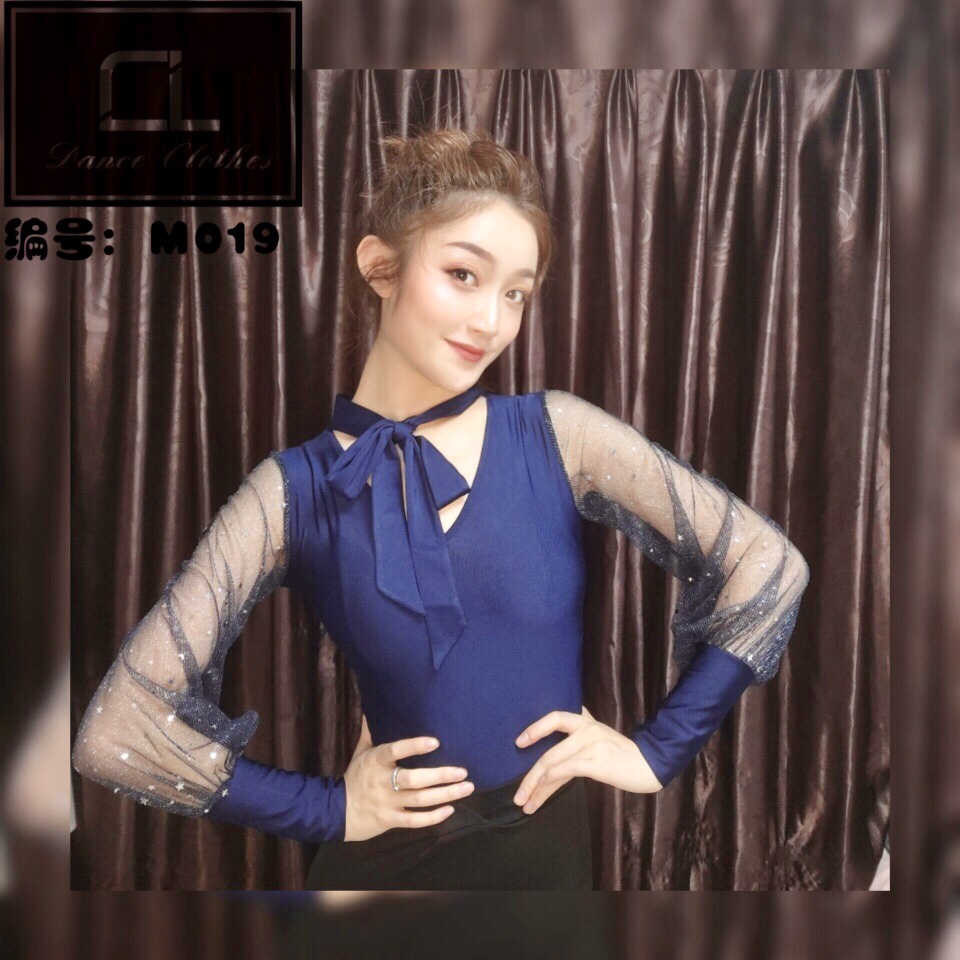 SOFTCHEN CL spring and summer display slim mesh yarn elastic splicing national standard Morden social dance with jacket V collar 019