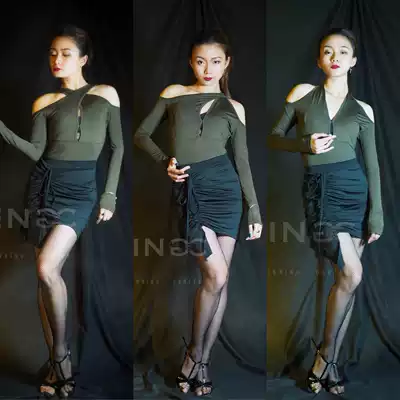 SOFTCHEN BLINGC2019 autumn and winter New Latin dance adult female long sleeve strapless top 128