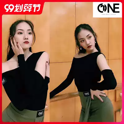 SOFTCHEN ONE dance dress Latin modern hanging sleeve slanting shoulder practice Gong uniform slim ONE top W036
