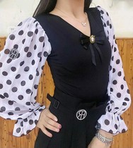 SOFTCHEN FAIRY adult female professional national standard modern dance costume bubble sleeve wave dot conjoined top 025