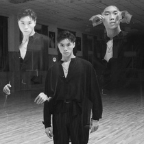 SOFTCHEN DUYQ2019 Mens Latin Dance Practice Long Sleeve Top Front Short Long Loose Shirt 048