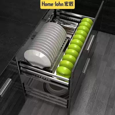 Acer SUS304 stainless steel kitchen integral cabinet double pull basket damping guide rail drawer seasoning bowl basket with water tray