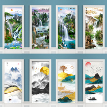 Bedroom mobile door sticker whole self-adhesive wall sticker living room glass sticker room door sticker self-adhesive landscape painting