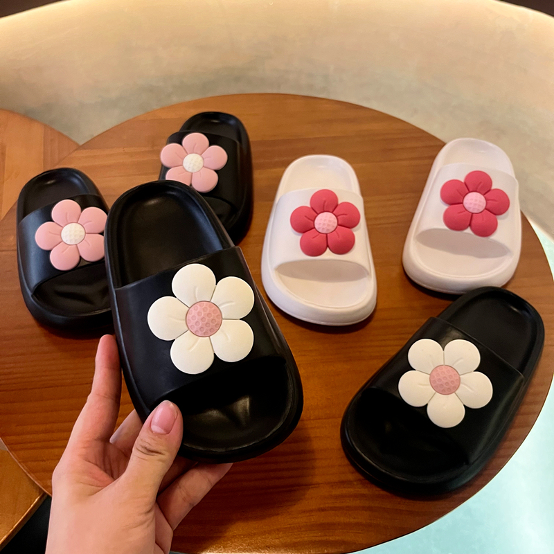 Girls' Summer Slippers, Princess Style, Indoor Non-Slip Soft Sole, Parent-Child Matching, Bowknot Flower Design, Slide Sandals