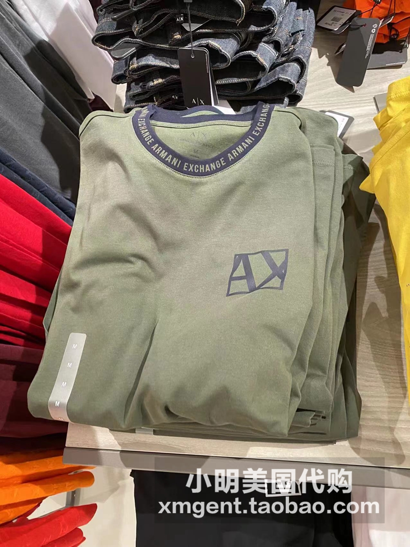 American Armani exchange Armani AX Men's Pure Cotton All-match Casual Crewneck Logo Long Sleeve T-Shirt