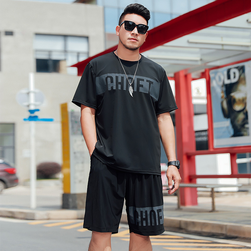 Ice Silk Short-Sleeved T-Shirt for Men, Plus Size, Summer, Plus-Size Men's Sportswear Set 100kg Loose Half-Sleeved Clothing