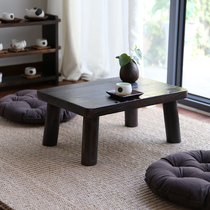  Solid wood tatami coffee table Japanese-style bay window table Solid wood burning Tung wood square table Bay window coffee table floor table Modern and simple