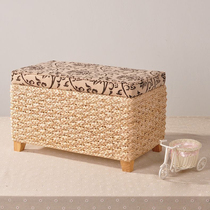  Weiyue grass rattan woven environmental protection childrens stool low stool fashion solid wood chair Pu grass storage stool storage shoe stool