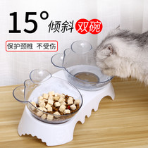 Cat Bowl double bowl 15 degree protection Cervical Spine Cat Food Basin Kitty Bowl Cat Food Bowl Cat Food Bowl Rice Bowl bowl Bowl Pet Supplies