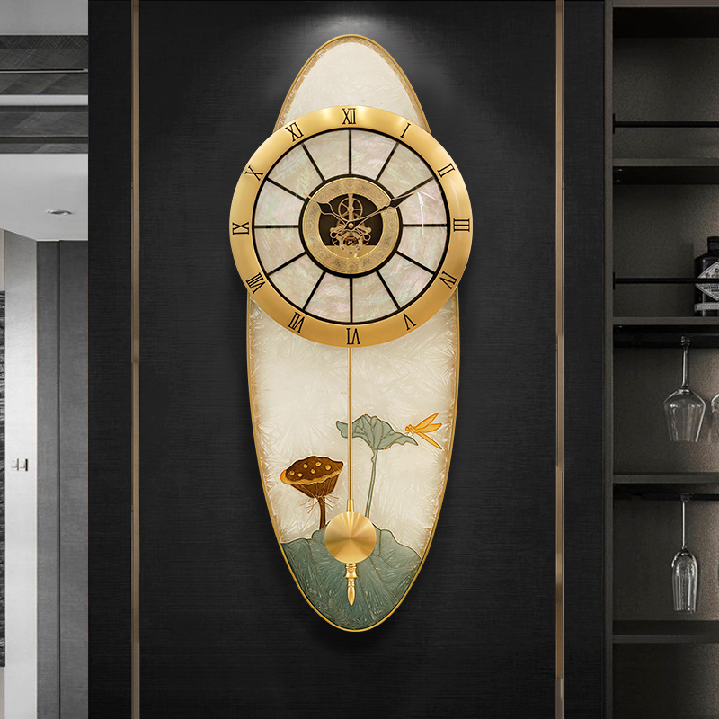 Light luxury new Chinese style pure brass clock wall clock living room home modern wall watch European fashion atmospheric clock wall hanging