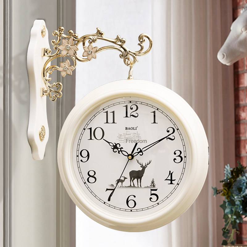 Eurostyle double-sided light extravagant hanging clock table Living room hanging wall clock Table Two sides Creative fashion Modern Brief Silent Hanging Watch-Taobao